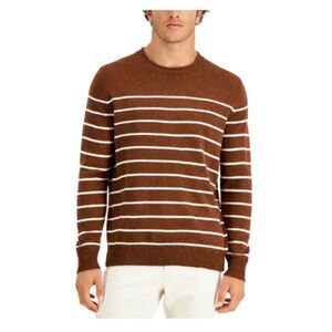 CLUBROOM Mens Gregor Brown Striped Crew Neck Classic Fit Pullover Sweater S